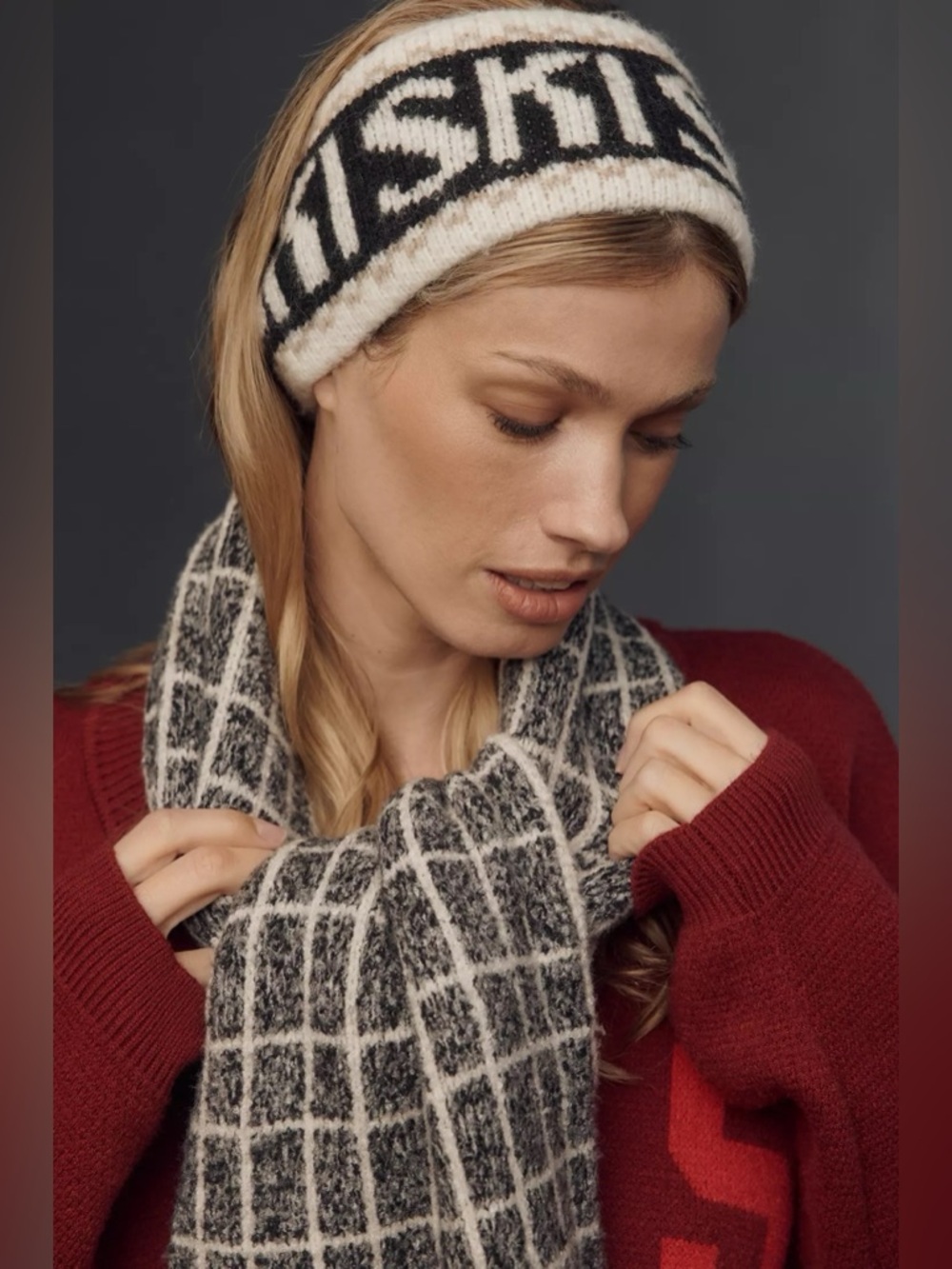 NWT Anthropologie Daily Practice Sporty Knit Headband Ski Theme Black & White